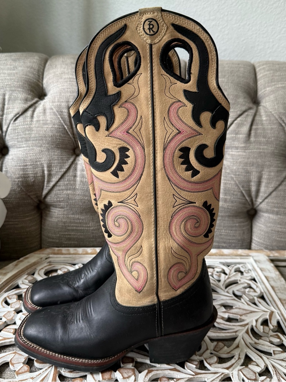 Tony Lama Tall Black Tan Western Leather Boots Women’s 8